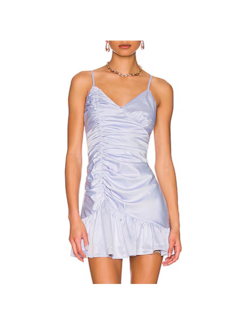 MAJORELLE Lavender  Ruched mini Dress with Ruffle Hem